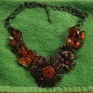 Floral Statement Necklace with Orange Accents